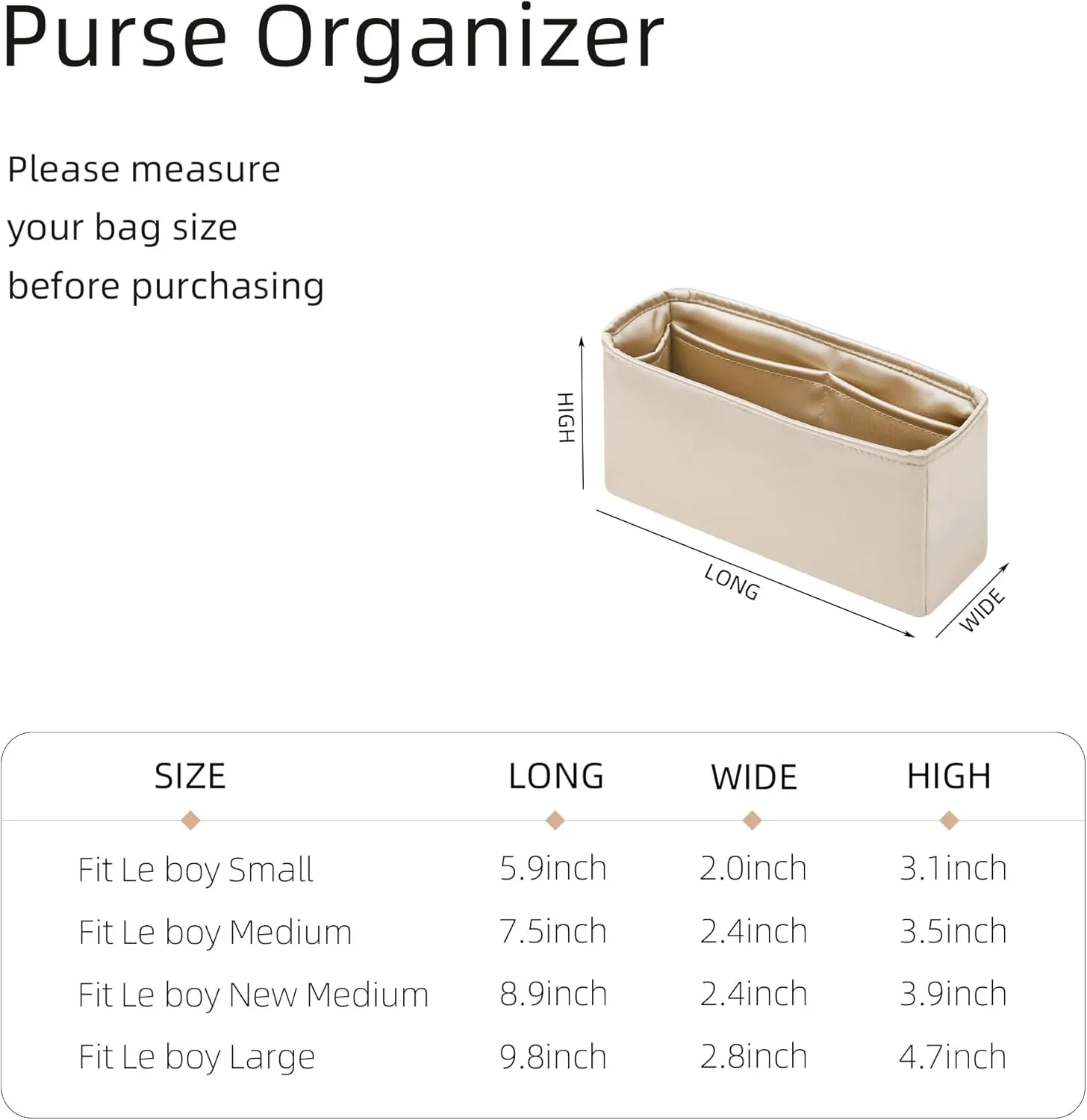 Silk Purse Organizer for Leboy Small/Medium/Large,Insert Bag in Bag,Luxury Handbag Tote Lining Bag Shapers(Leboy Small20,Champagne)
