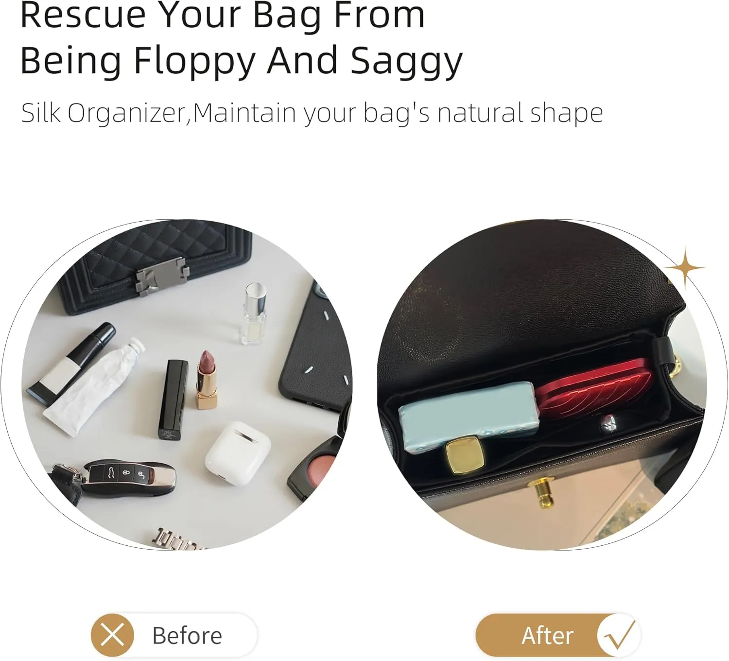 Silk Purse Organizer for Leboy Small/Medium/Large,Insert Bag in Bag,Luxury Handbag Tote Lining Bag Shapers(Leboy Small20,Champagne)