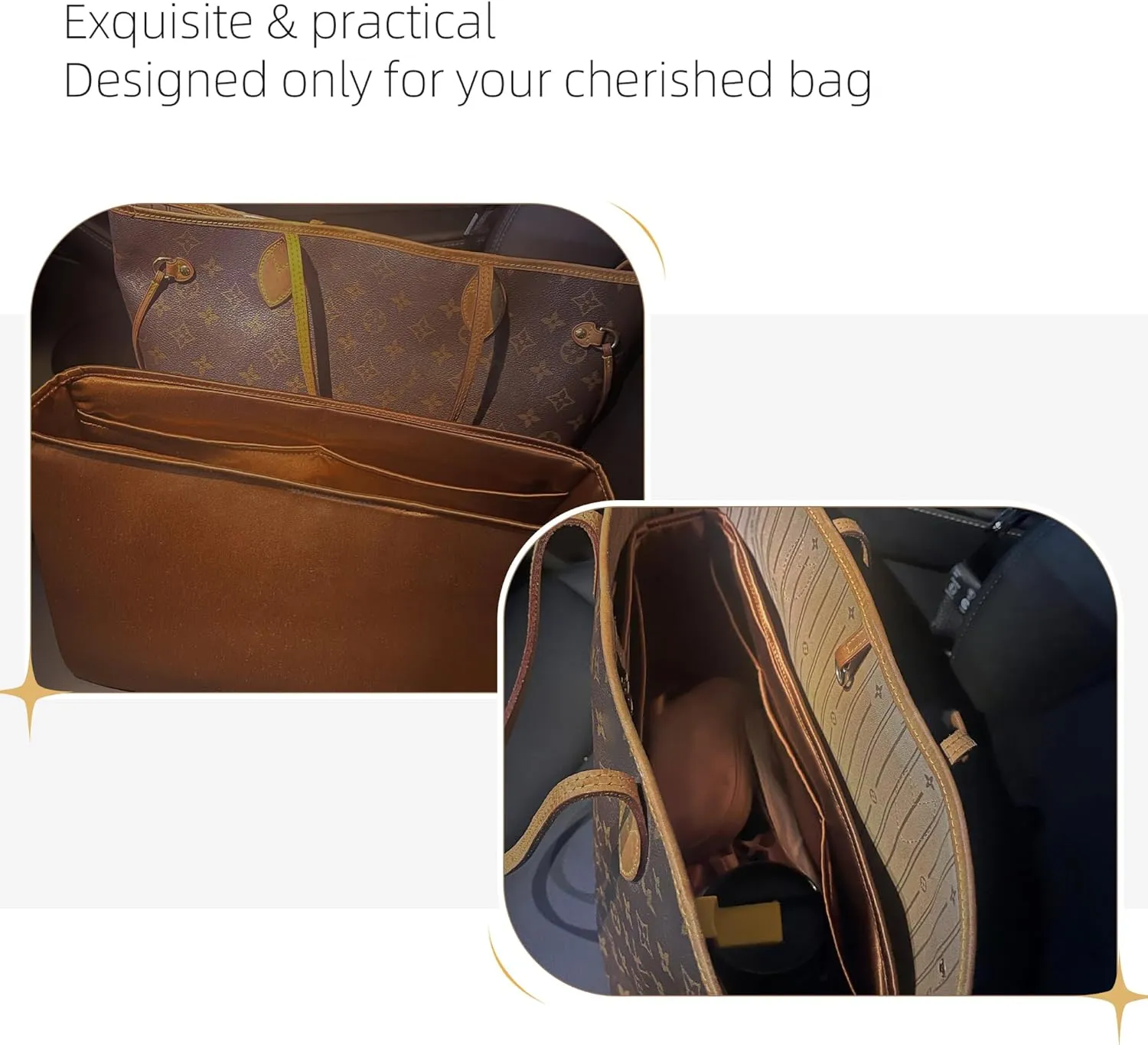 Silk Purse Organizer for LV Neverfull-PM/MM/GM,Insert Bag in Bag,Luxury Handbag Tote Lining Bag Shapers(MM,Gold)