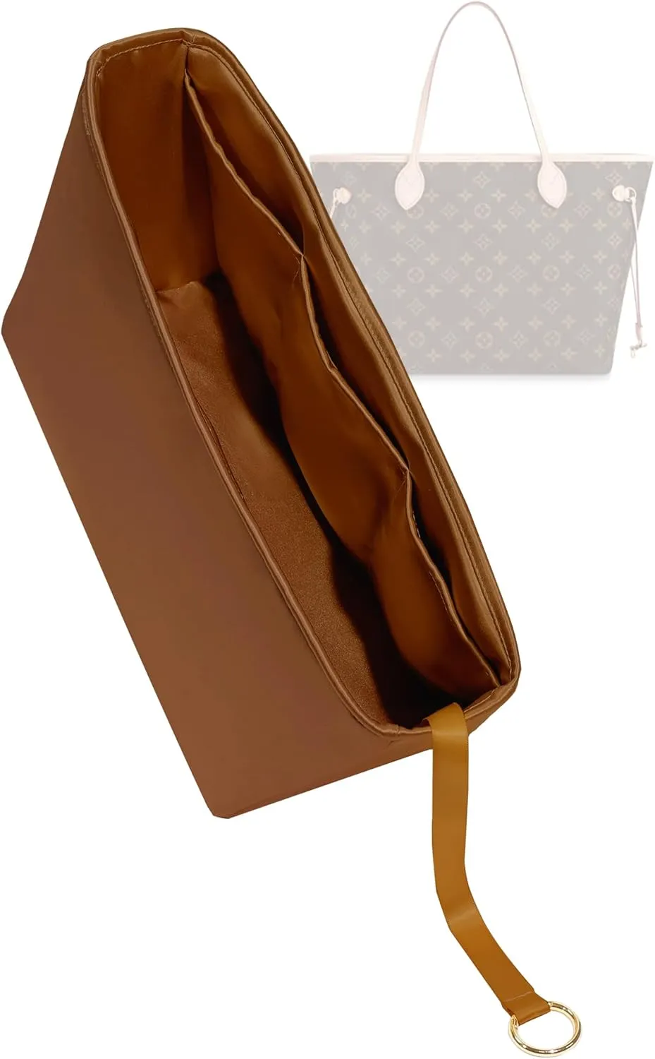 Silk Purse Organizer for LV Neverfull-PM/MM/GM,Insert Bag in Bag,Luxury Handbag Tote Lining Bag Shapers(MM,Gold)