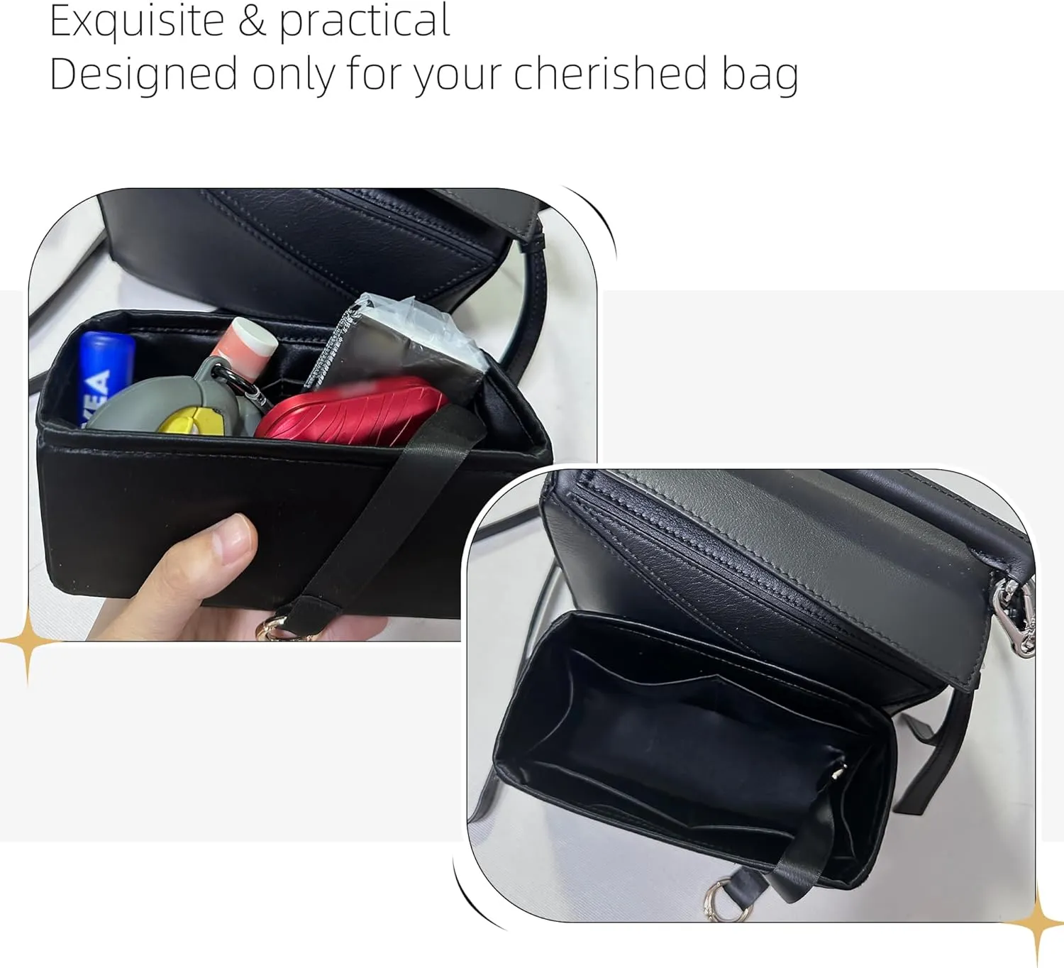 Silk Purse Organizer for Puzzle Mini/Small/Medium/Large,Insert Bag in Bag,Luxury Handbag Tote Lining Bag Shapers(Black,Small)