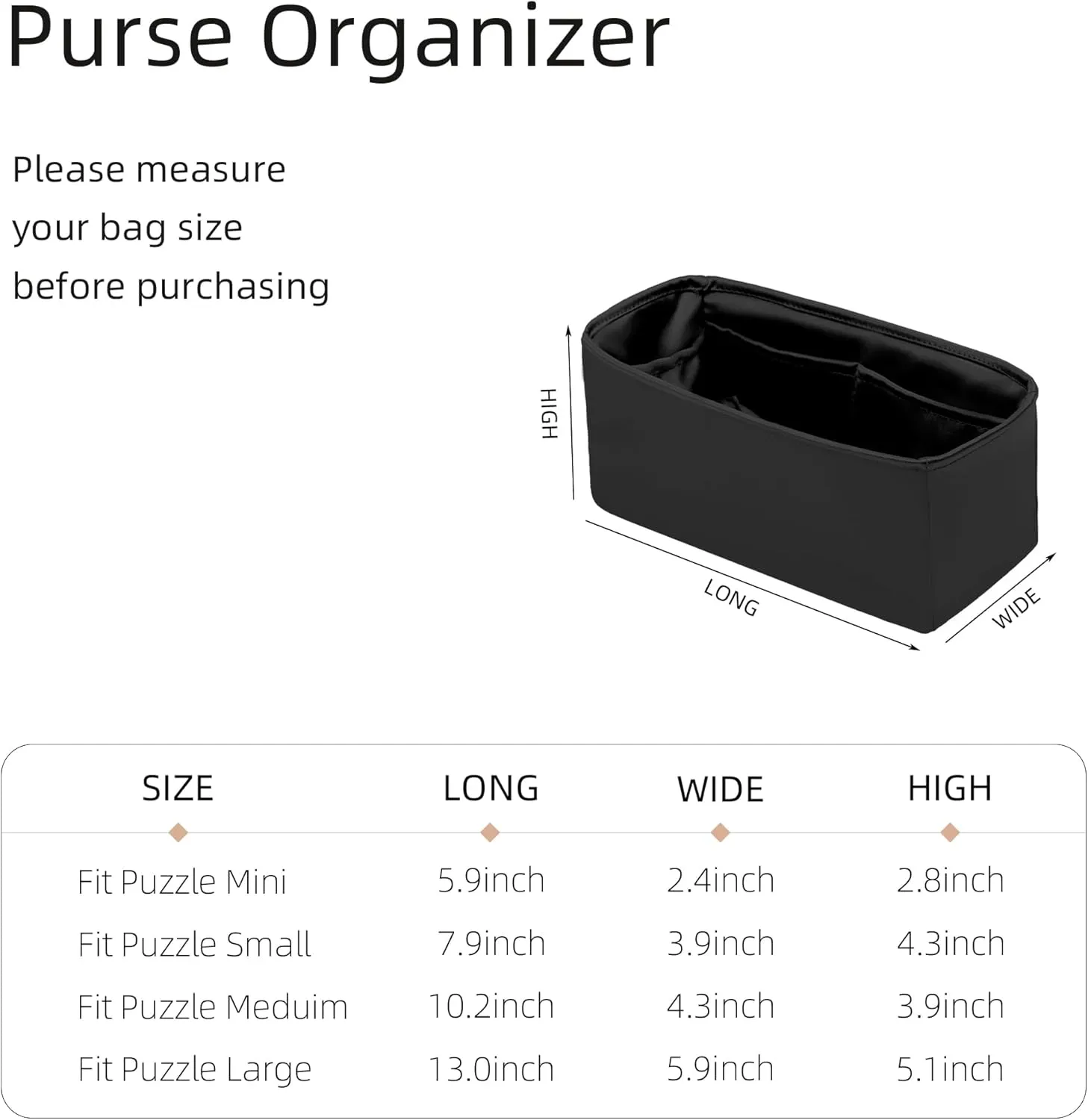 Silk Purse Organizer for Puzzle Mini/Small/Medium/Large,Insert Bag in Bag,Luxury Handbag Tote Lining Bag Shapers(Black,Small)