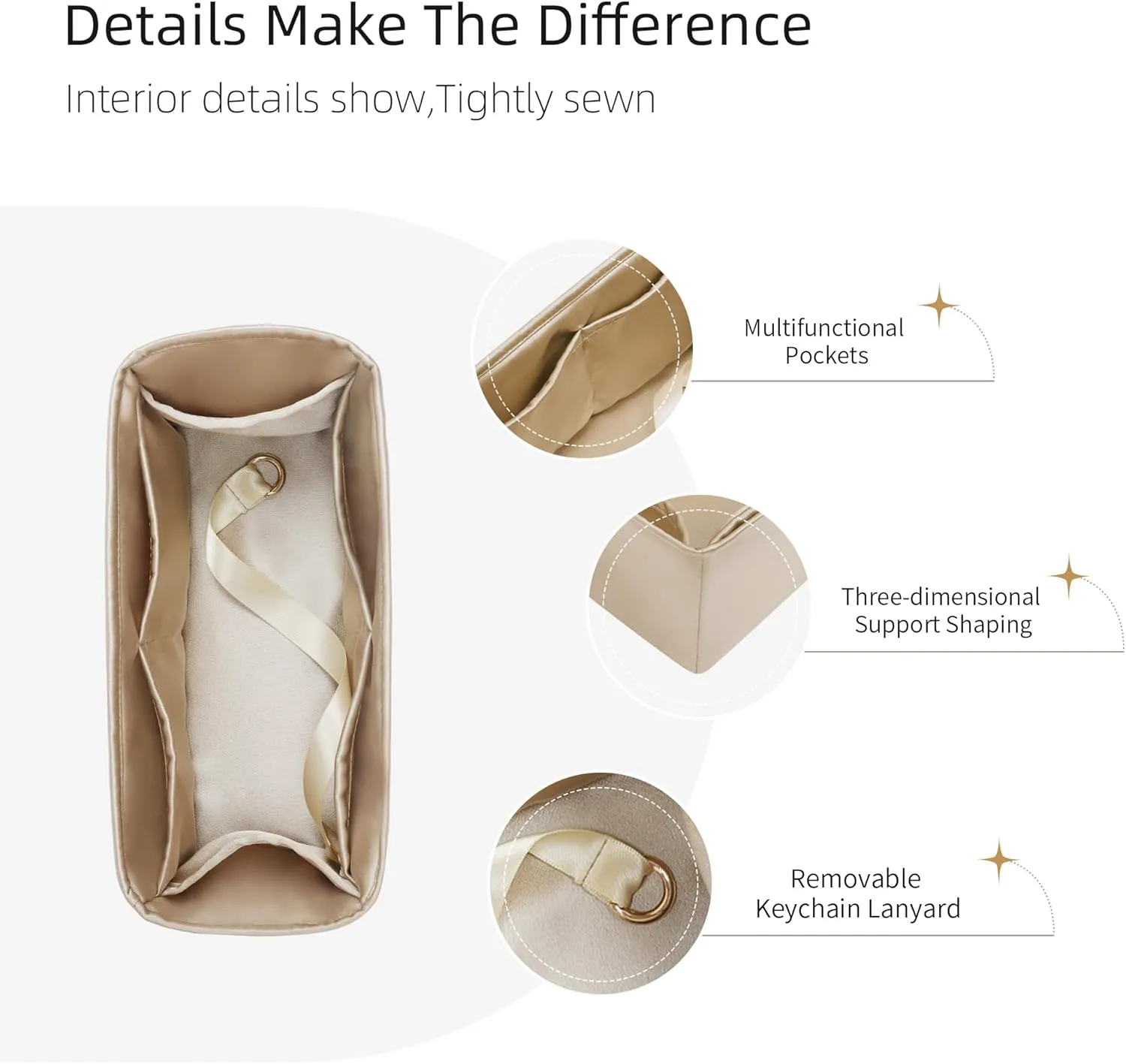 Silk Purse Organizer for Puzzle Mini/Small/Medium/Large,Insert in Bag,Luxury Handbag Tote Lining Bag Shapers(Champagne,Small)