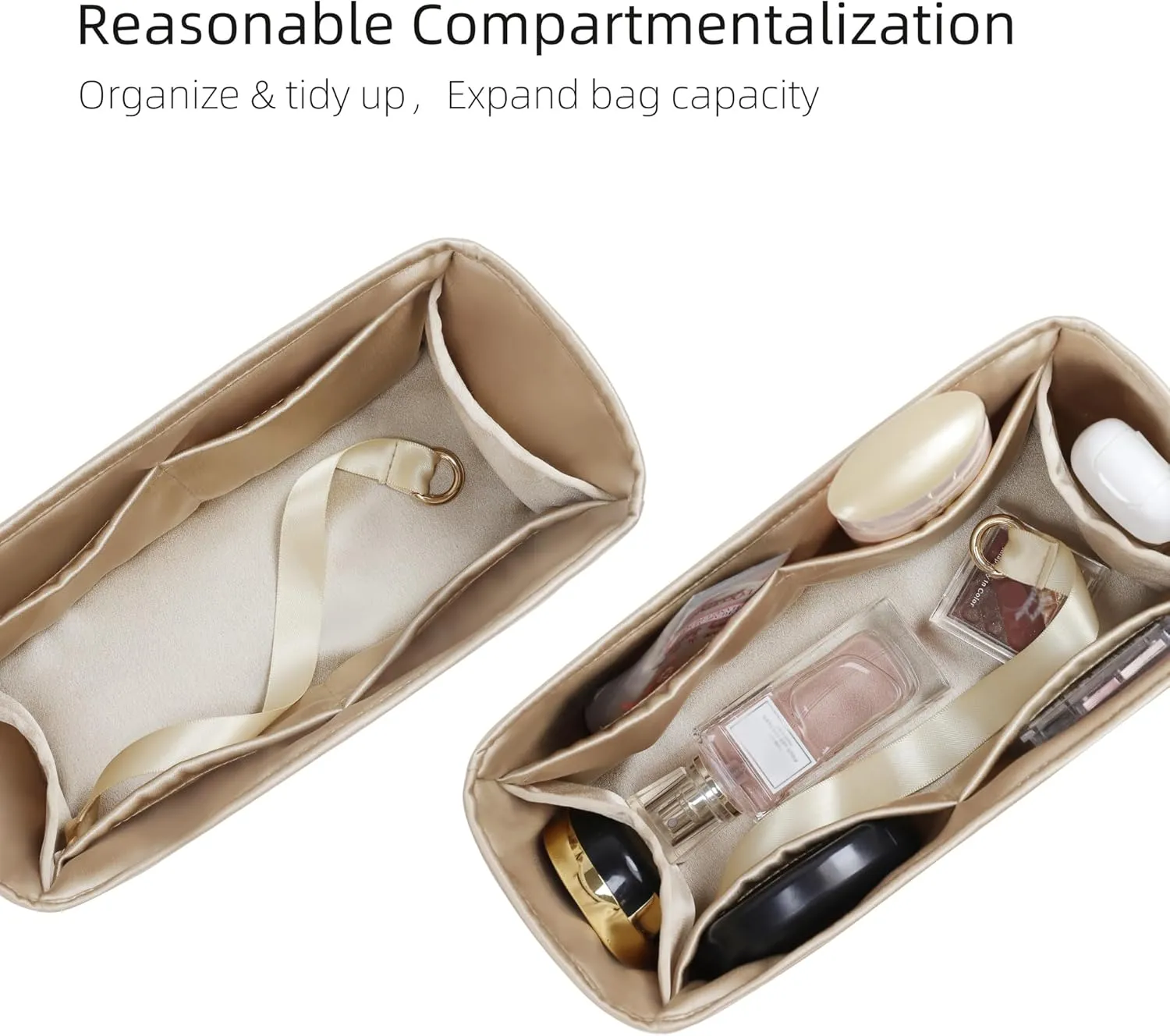 Silk Purse Organizer for Puzzle Mini/Small/Medium/Large,Insert in Bag,Luxury Handbag Tote Lining Bag Shapers(Champagne,Small)