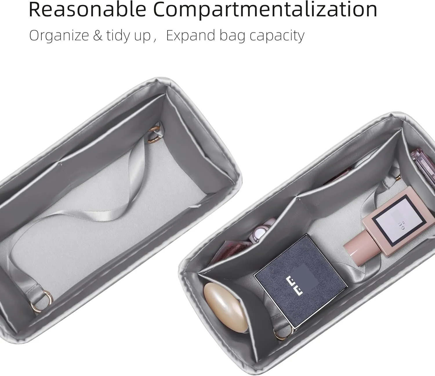 Silk Purse Organizer with Invisible Zipper for Garden Party 26/30/36/49,Insert Bag in Bag,Luxury Handbag Tote Lining Bag Shapers(GP30 with Zipper,Gris Meyer)