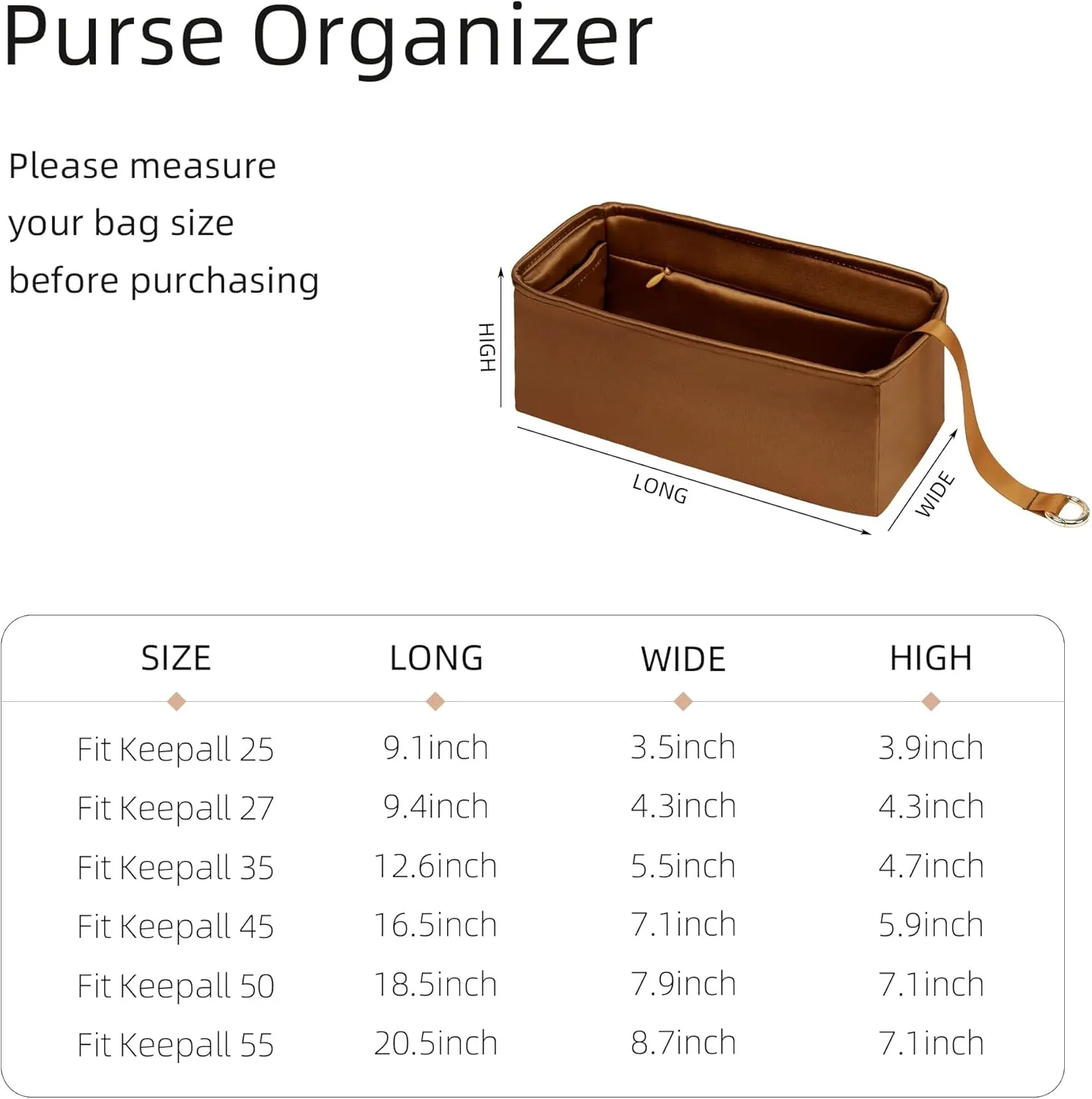 Silk Purse Organizer with Invisible Zipper for Keepall XS/25/27/35/45/50/55,Insert Bag in Bag,Luxury Handbag Tote Lining Bag Shapers(Keepall 35 with Zipper,Gold)