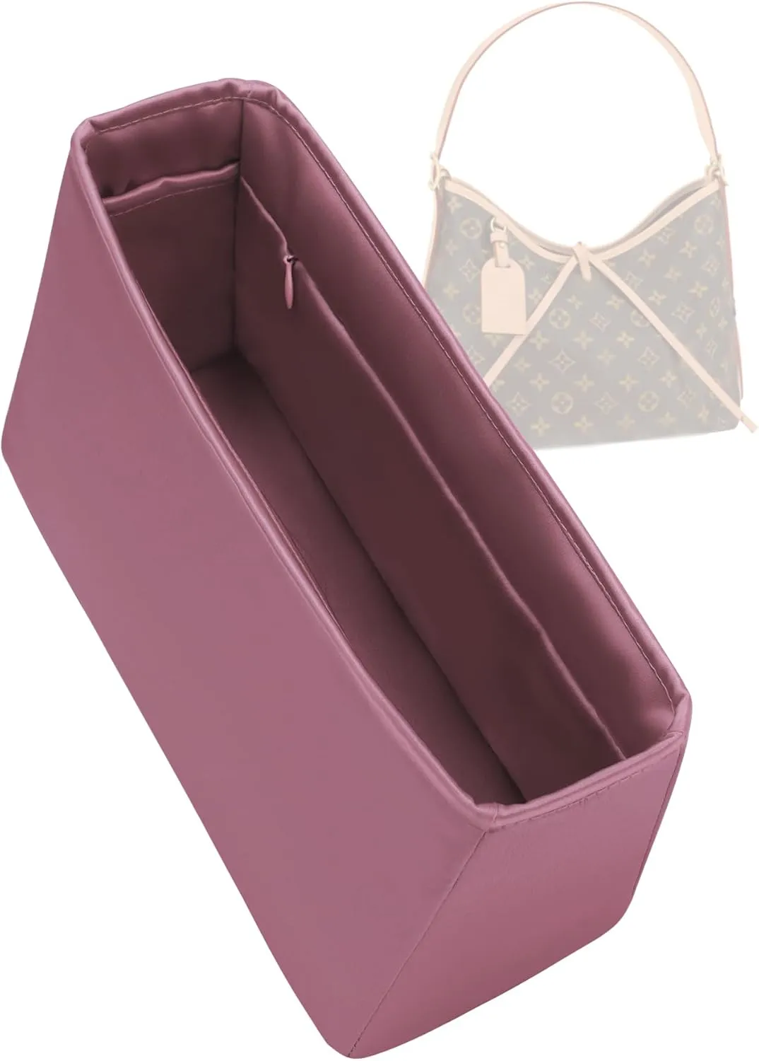 Silk Purse Organizer with Invisible Zipper for LV Carryall PM/MM,Insert Bag in Bag,Luxury Handbag Tote Lining Bag Shapers(MM with Zipper,Cassis)