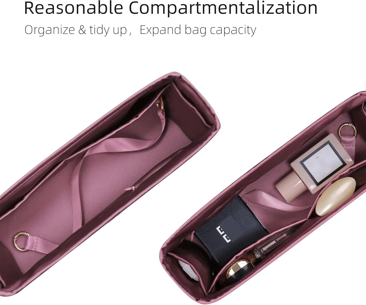 Silk Purse Organizer with Invisible Zipper for LV Carryall PM/MM,Insert Bag in Bag,Luxury Handbag Tote Lining Bag Shapers(MM with Zipper,Cassis)