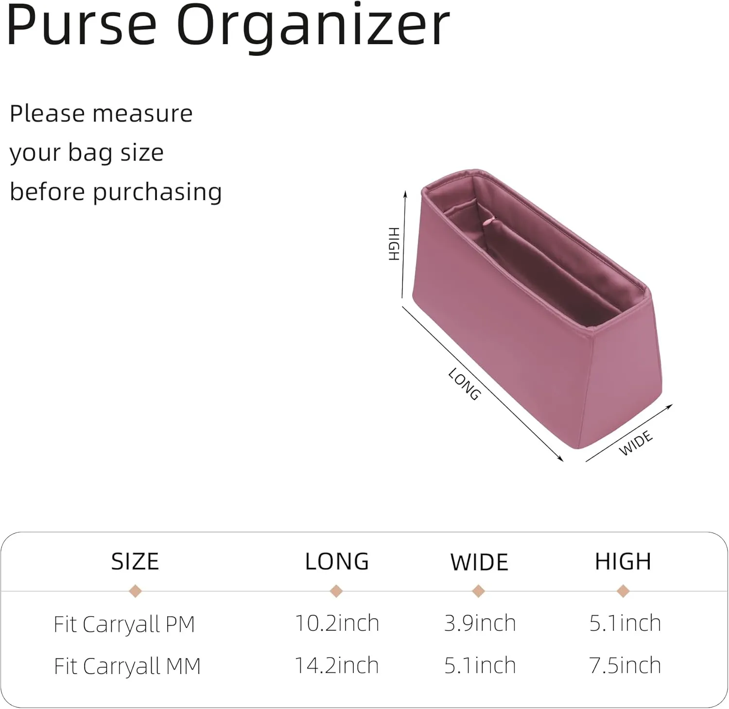 Silk Purse Organizer with Invisible Zipper for LV Carryall PM/MM,Insert Bag in Bag,Luxury Handbag Tote Lining Bag Shapers(MM with Zipper,Cassis)