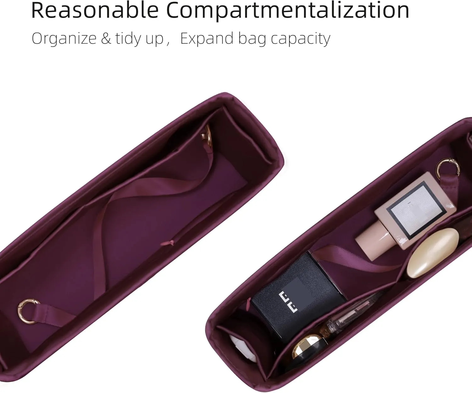Silk Purse Organizer with Invisible Zipper for LV Carryall PM/MM,Insert in Bag,Luxury Handbag Tote Lining Bag Shapers(MM with Zipper,Fuchsia)