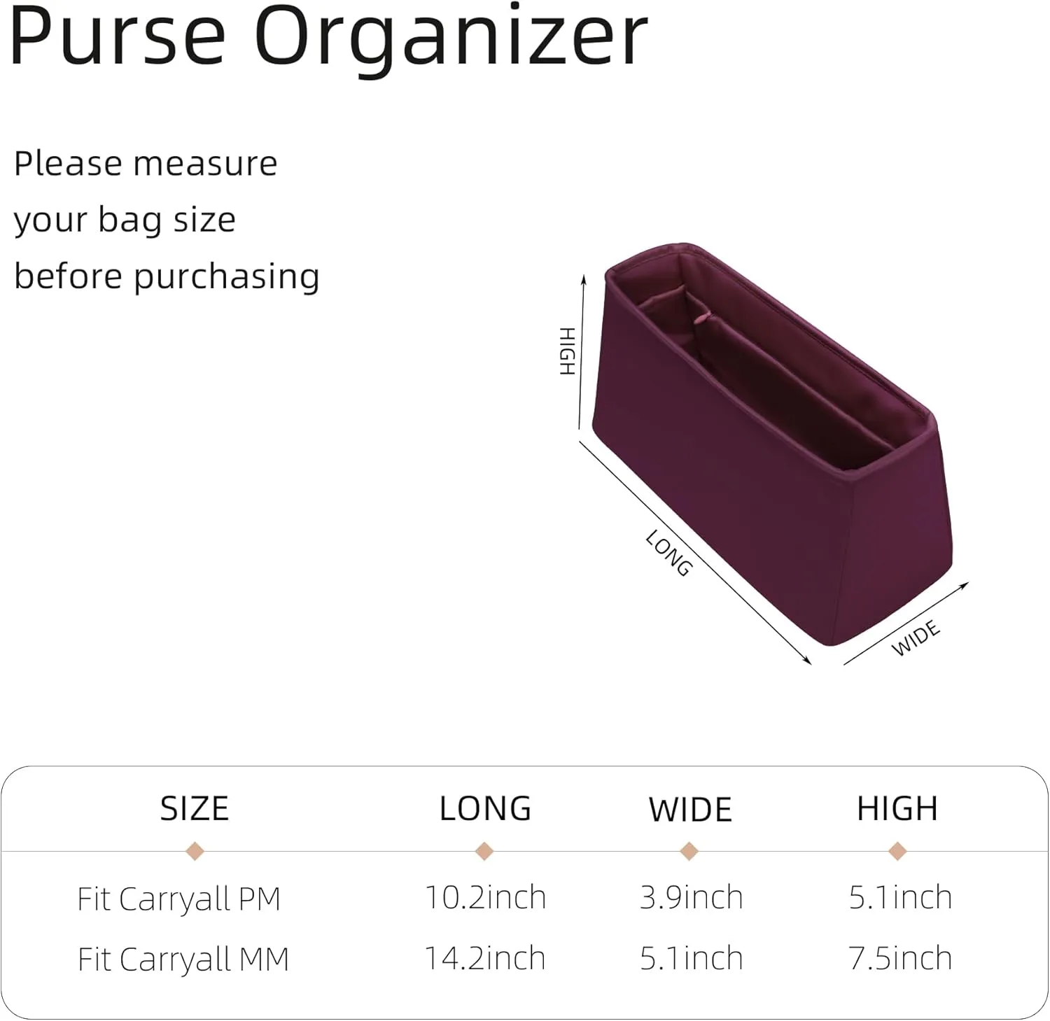 Silk Purse Organizer with Invisible Zipper for LV Carryall PM/MM,Insert in Bag,Luxury Handbag Tote Lining Bag Shapers(MM with Zipper,Fuchsia)