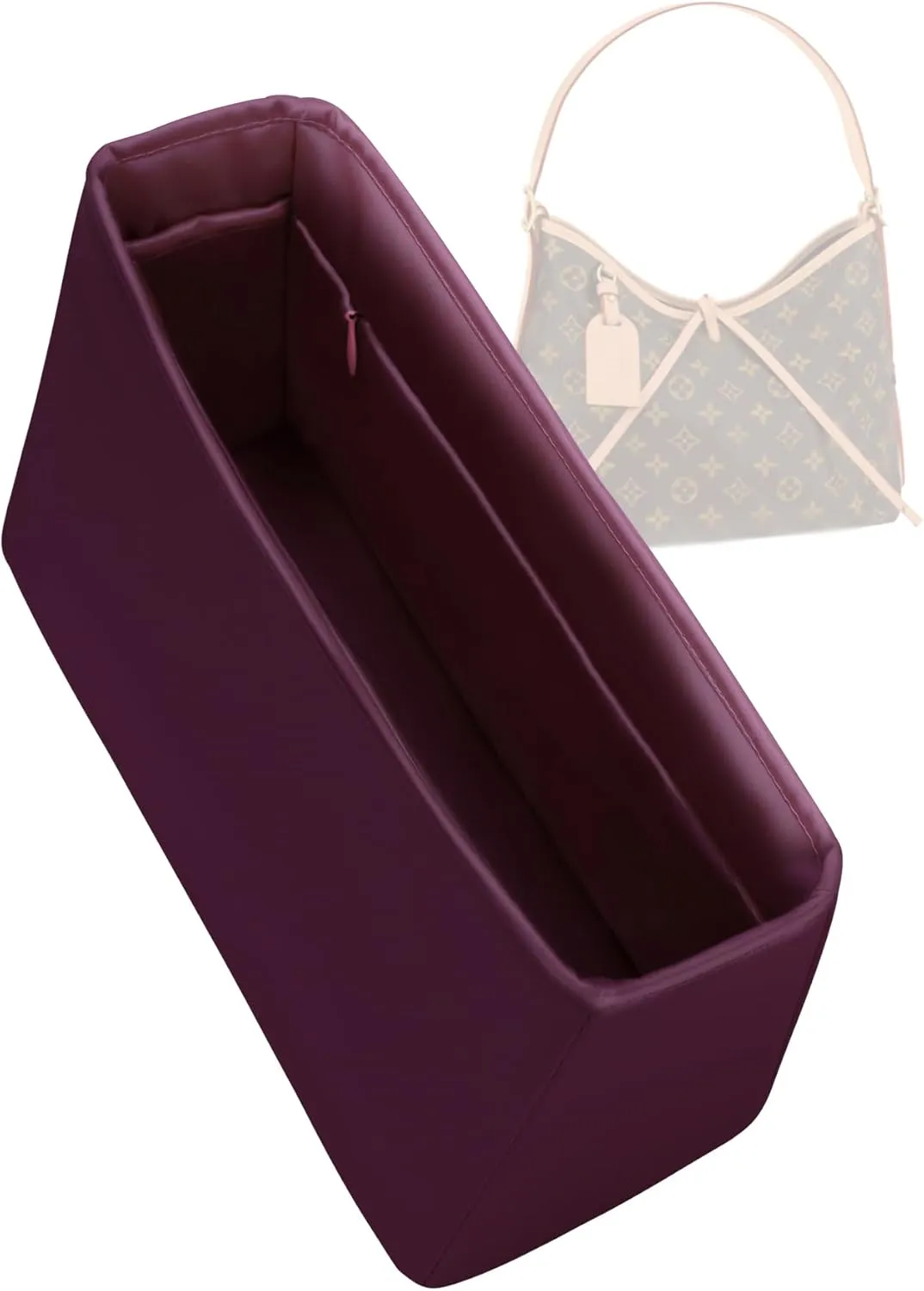 Silk Purse Organizer with Invisible Zipper for LV Carryall PM/MM,Insert in Bag,Luxury Handbag Tote Lining Bag Shapers(MM with Zipper,Fuchsia)
