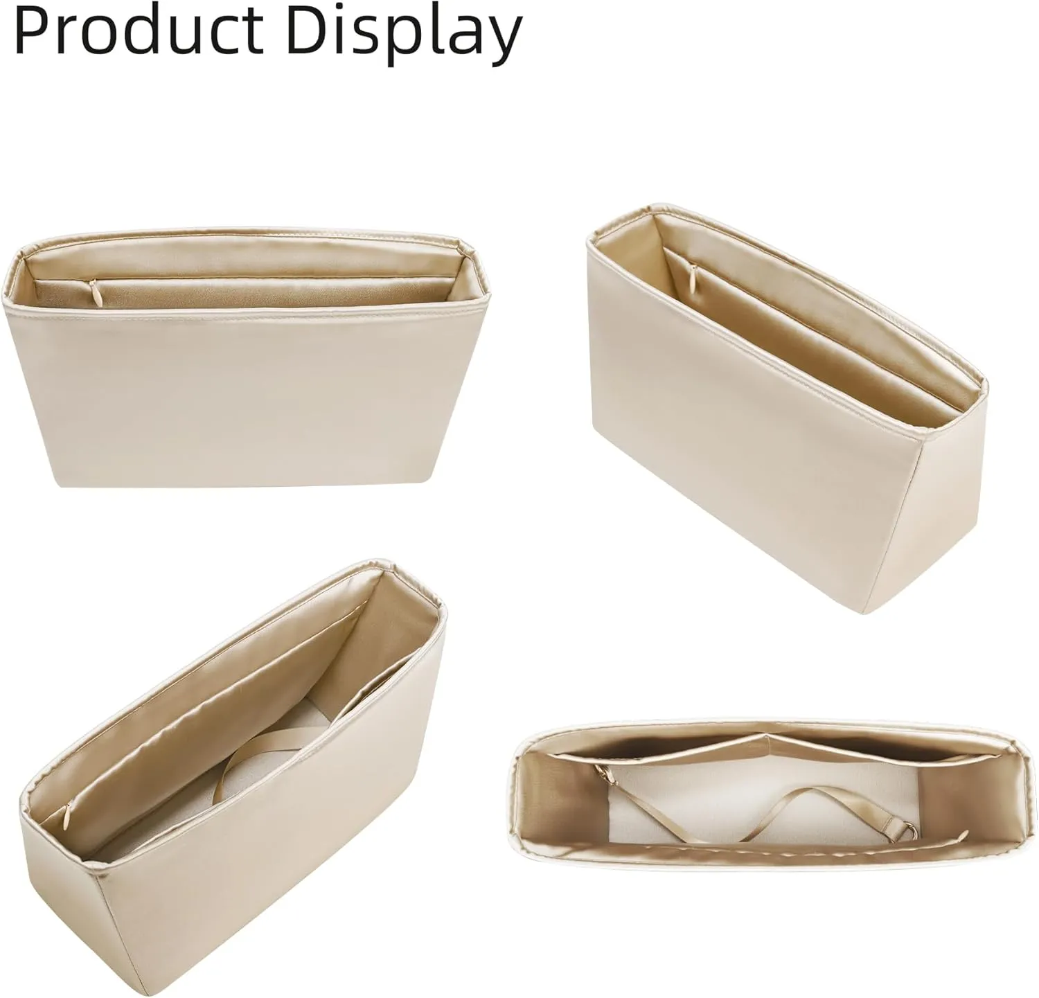 Silk Purse Organizer with Invisible Zipper for LV Neverfull-PM/MM/GM,Insert Bag in Bag,Luxury Handbag Tote Lining Bag Shapers(MM with Zipper,Champagne)