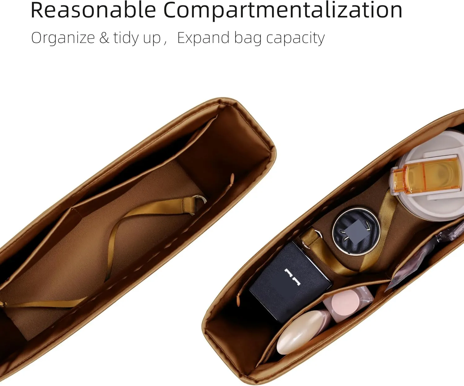 Silk Purse Organizer with Invisible Zipper for LV Neverfull-PM/MM/GM,Insert in Bag,Luxury Handbag Tote Lining Bag Shapers(MM with Zipper,Gold)