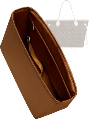Silk Purse Organizer with Invisible Zipper for LV Neverfull-PM/MM/GM,Insert in Bag,Luxury Handbag Tote Lining Bag Shapers(MM with Zipper,Gold)