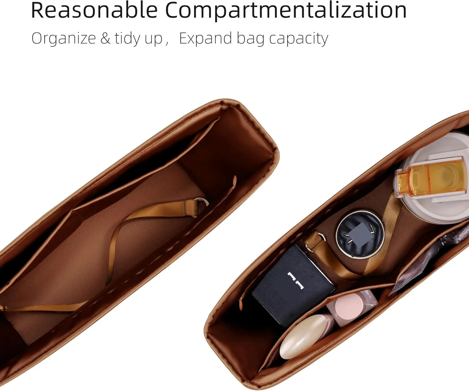 Silk Purse Organizer with Invisible Zipper for LV Neverfull-PM/MM/GM,Insert in Bag,Luxury Handbag Tote Lining Bag Shapers(MM with Zipper,Gold)