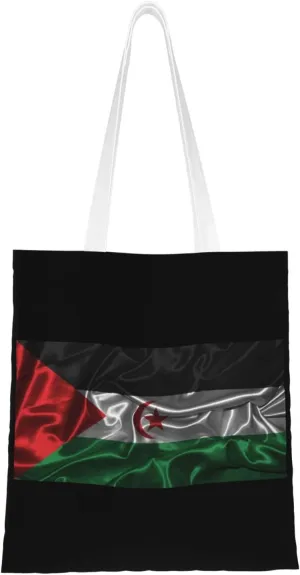 Silk Style Flag Of The Sahrawi Arab Democratic Republic Tote Bag for Women Canvas Shopping Bags Reusable Large Capacity Casual Shoulder Handbags Grocery Bags DIY Gift Bags