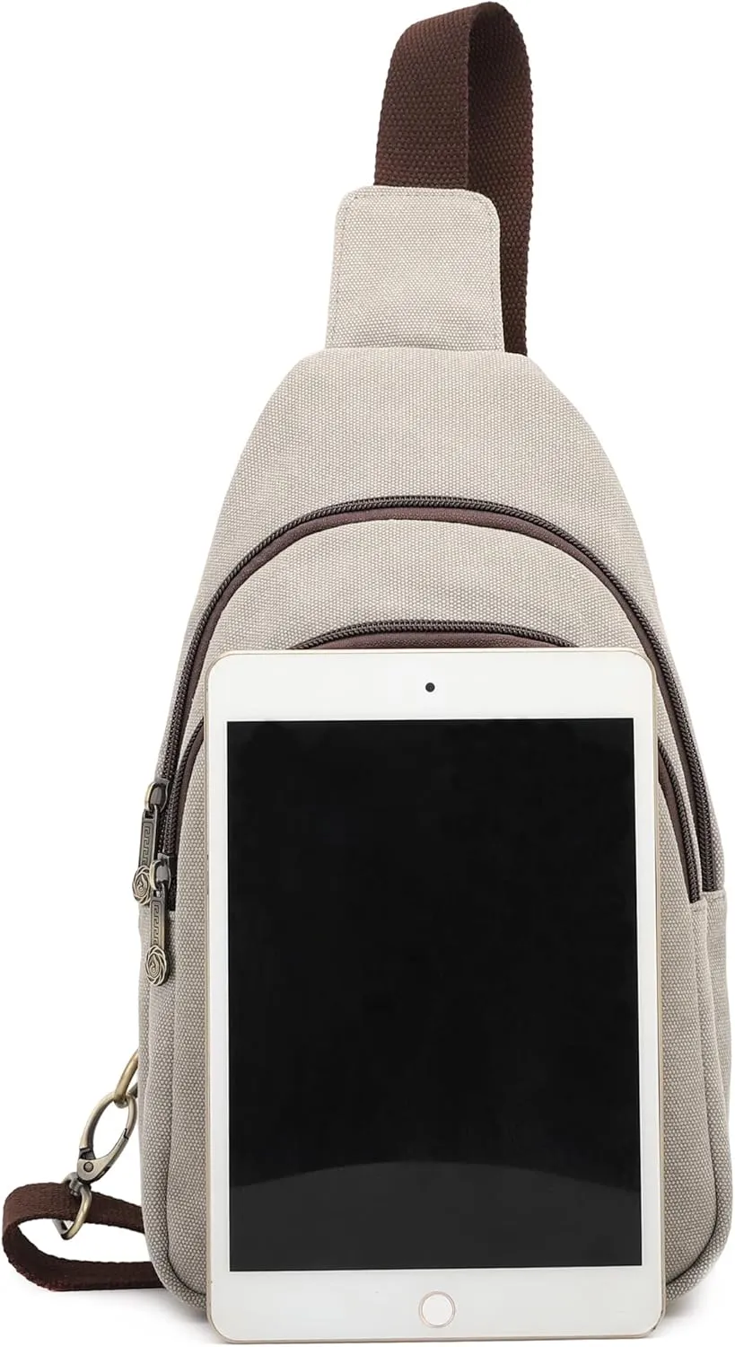 SILKAREA Canvas Sling Bag for Wome Crossbody Purse Small Sling Backpack Purse Travel Hiking Chest Bag Daypack