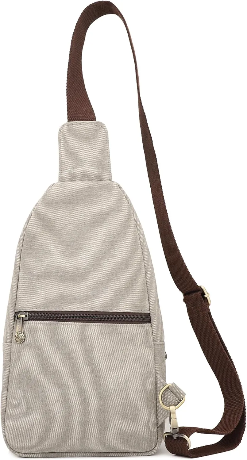 SILKAREA Canvas Sling Bag for Wome Crossbody Purse Small Sling Backpack Purse Travel Hiking Chest Bag Daypack