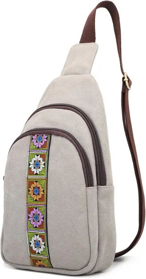 SILKAREA Canvas Sling Bag for Wome Crossbody Purse Small Sling Backpack Purse Travel Hiking Chest Bag Daypack