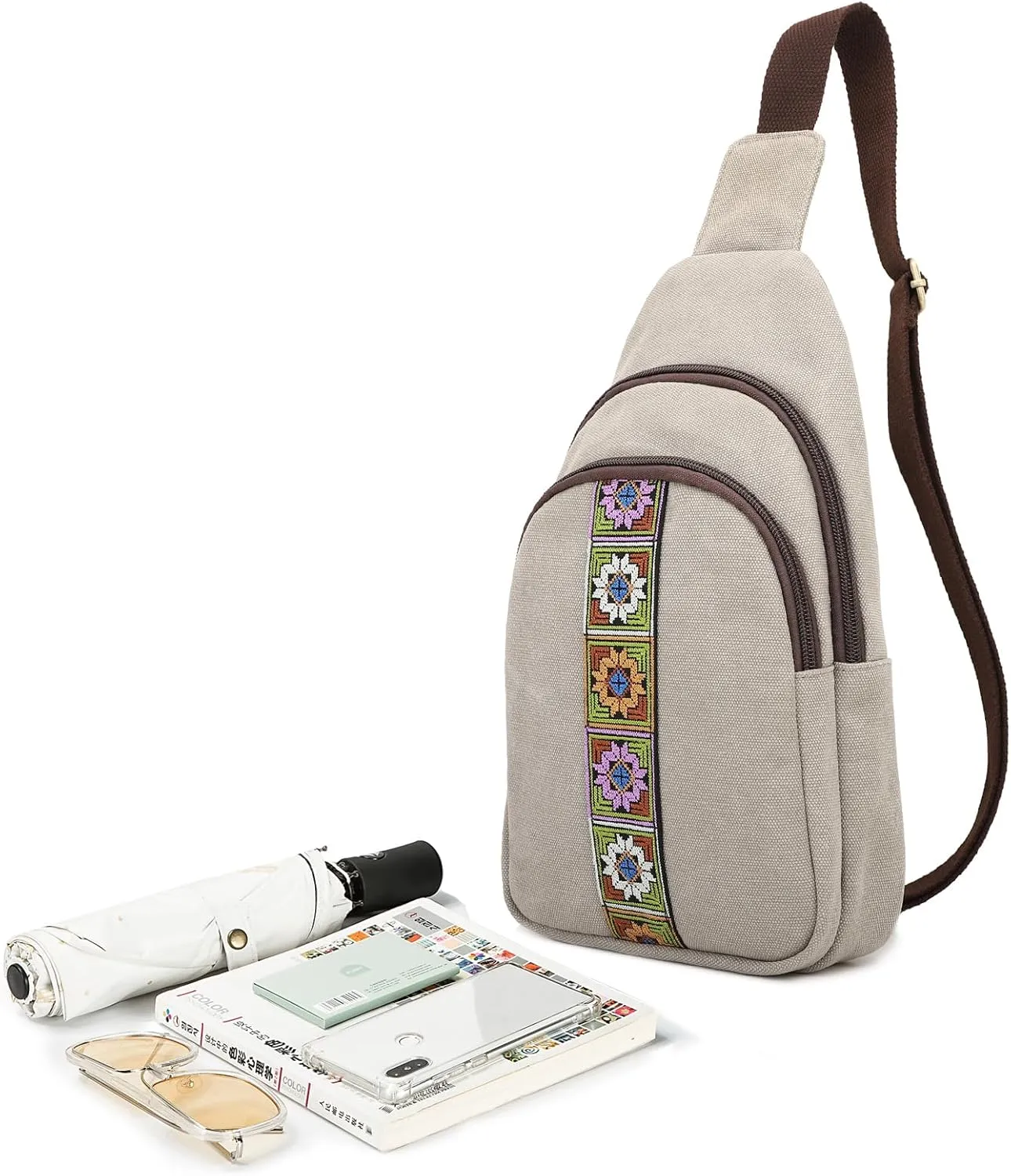 SILKAREA Canvas Sling Bag for Wome Crossbody Purse Small Sling Backpack Purse Travel Hiking Chest Bag Daypack