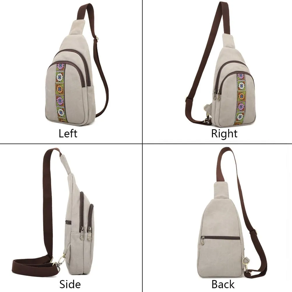 SILKAREA Canvas Sling Bag for Wome Crossbody Purse Small Sling Backpack Purse Travel Hiking Chest Bag Daypack