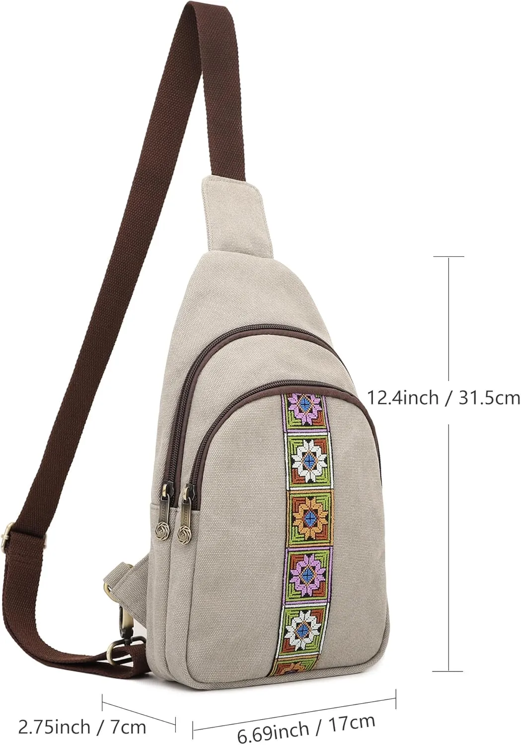SILKAREA Canvas Sling Bag for Wome Crossbody Purse Small Sling Backpack Purse Travel Hiking Chest Bag Daypack