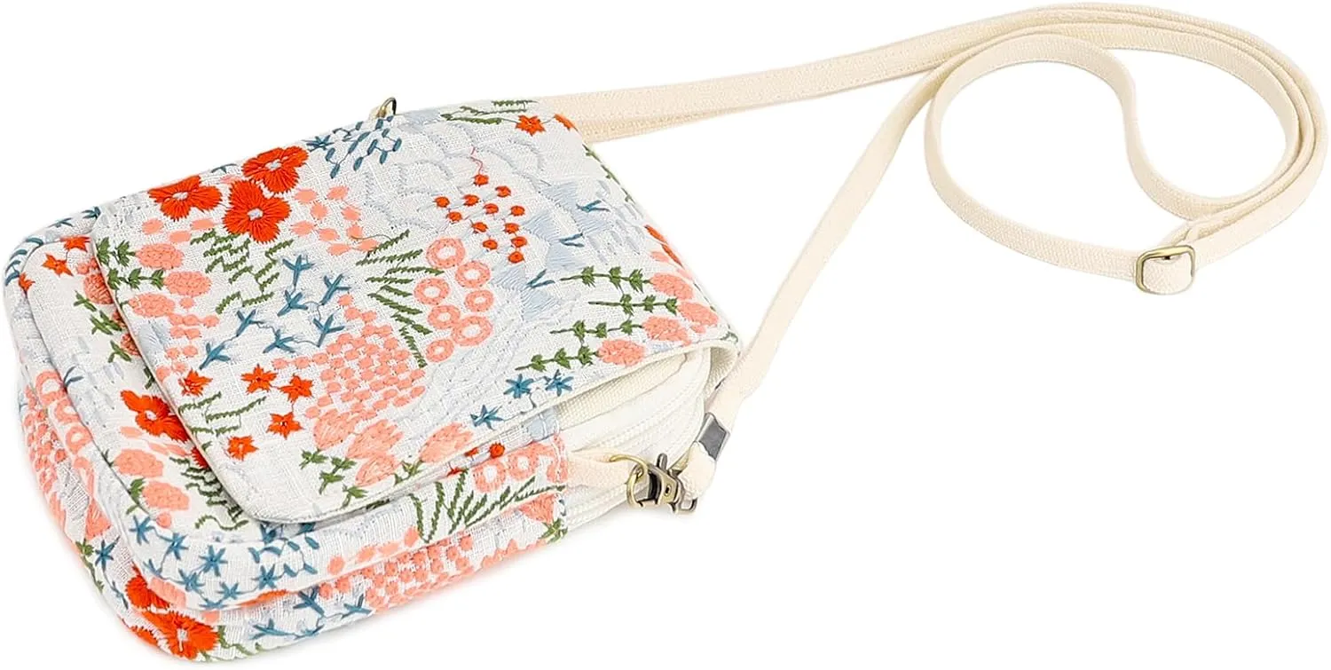 SILKAREA Embroidered Cute Mini Crossbody Bag for Women Small Handbags Wristlet Wallet Bag Cell-phone Pouch Coin Purse