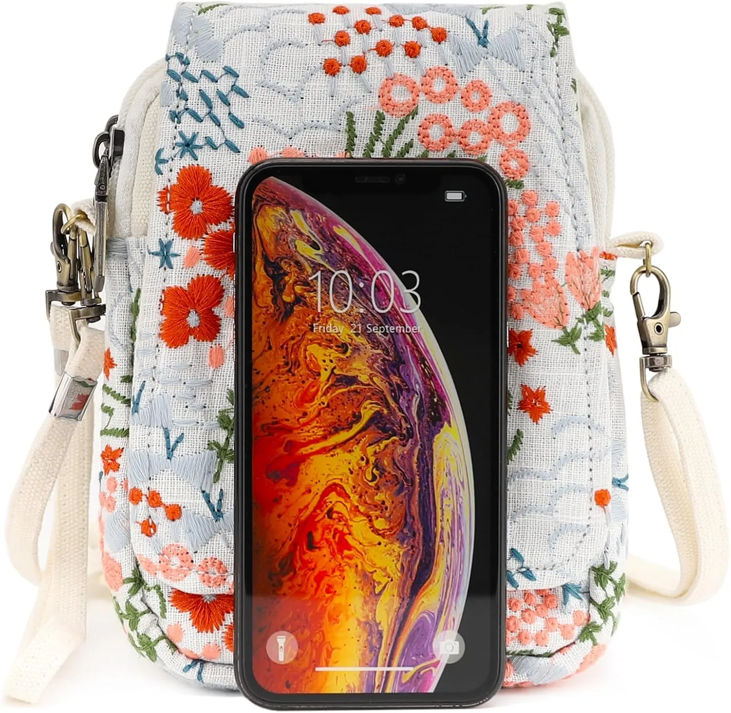 SILKAREA Embroidered Cute Mini Crossbody Bag for Women Small Handbags Wristlet Wallet Bag Cell-phone Pouch Coin Purse