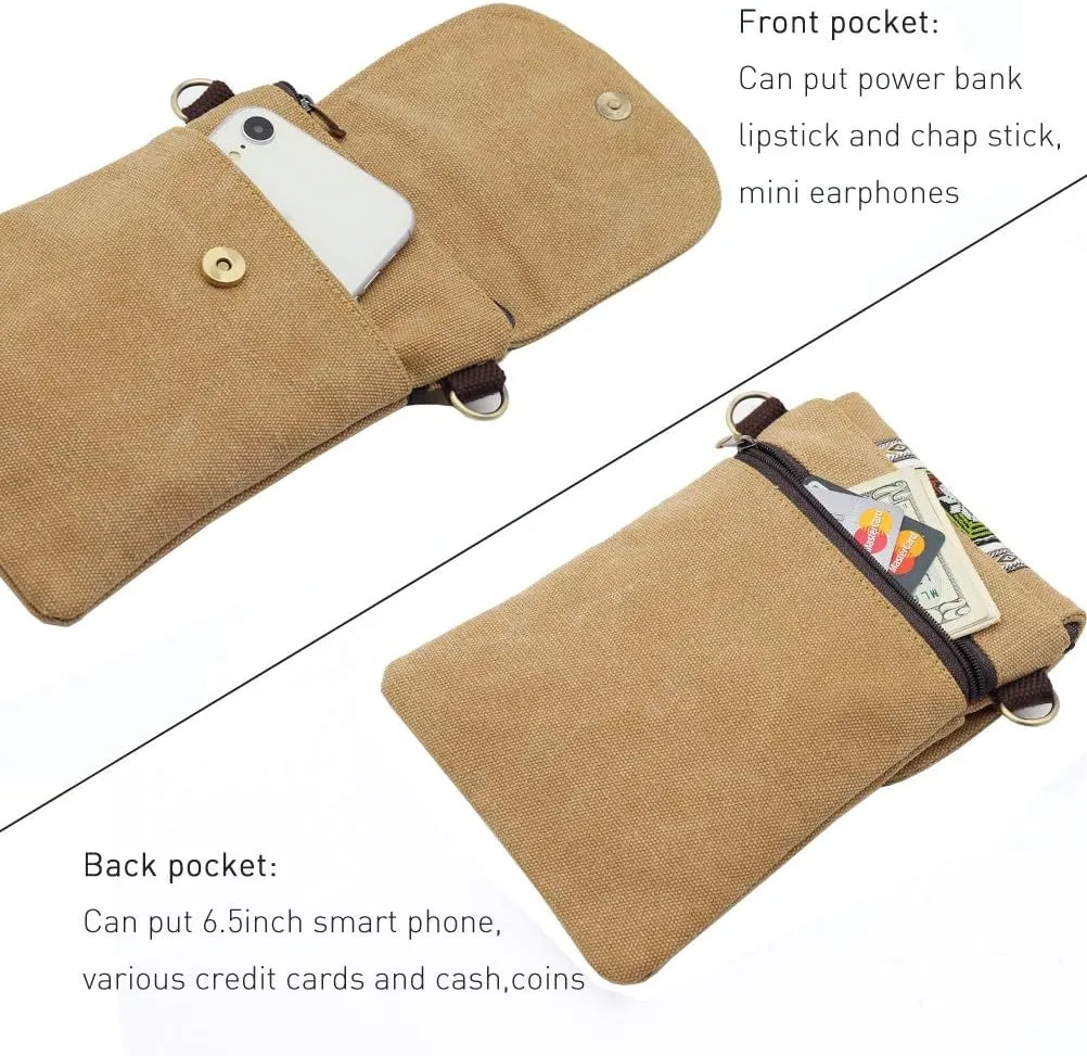 SILKAREA Vintage Embroidered Canvas Flip Small Crossbody Bag Cell Phone Pouch for Women Wristlet Wallet Bag Coin Purse