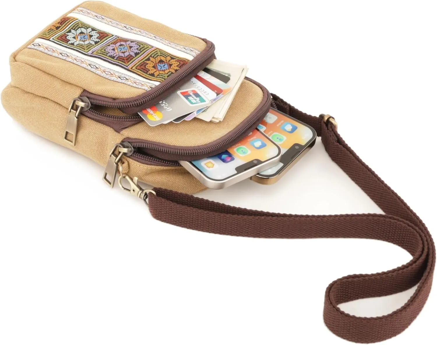 SILKAREA Women Canvas Cell Phone Purse Crossbody Bag Embroidered Small Shoulder Bags Handbags Credit Card Wallet Pouch