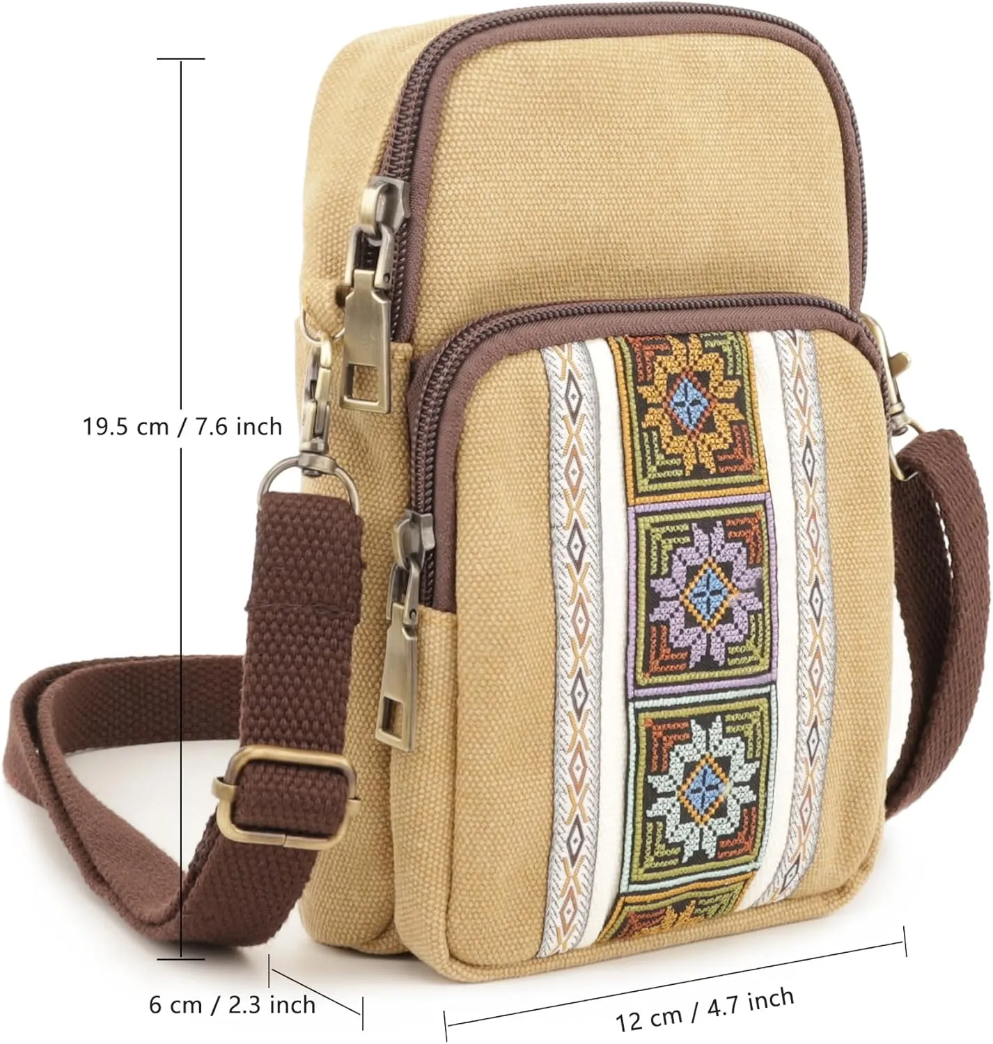 SILKAREA Women Canvas Cell Phone Purse Crossbody Bag Embroidered Small Shoulder Bags Handbags Credit Card Wallet Pouch