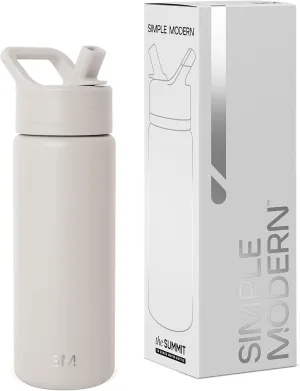 Simple Modern Kids Water Bottle with Straw Lid Vacuum Insulated Stainless Steel Metal Thermos Bottles | Reusable Leak Proof BPA-Free Flask for School | Summit Collection | 18oz, Almond Birch
