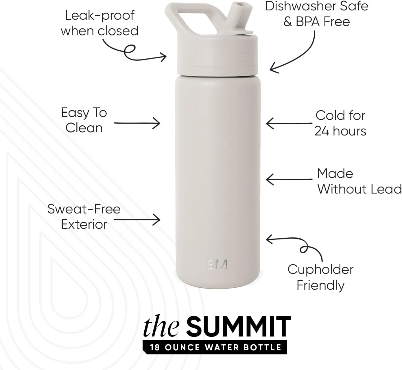 Simple Modern Kids Water Bottle with Straw Lid Vacuum Insulated Stainless Steel Metal Thermos Bottles | Reusable Leak Proof BPA-Free Flask for School | Summit Collection | 18oz, Almond Birch