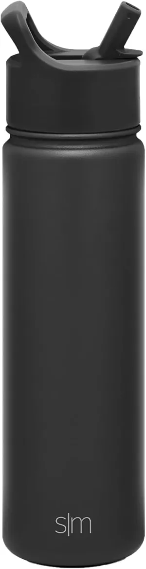 Simple Modern Water Bottle with Straw Lid Vacuum Insulated Stainless Steel Metal Thermos Bottles | Reusable Leak Proof BPA-Free Flask for Gym Sports | Summit Collection | 22oz, Midnight Black