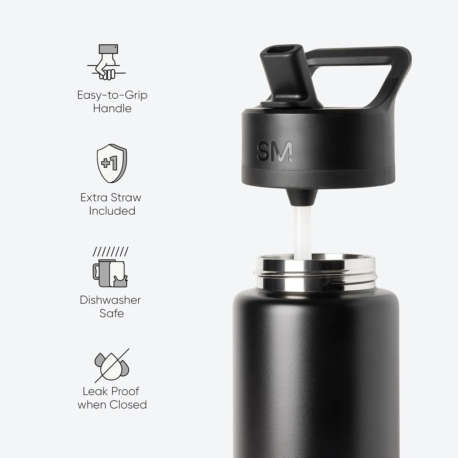 Simple Modern Water Bottle with Straw Lid | Vacuum Insulated Stainless Steel Metal Thermos | Reusable Leak Proof BPA-Free Flask for Sports Gym | Summit Collection | 30oz, Black and White Checkmate