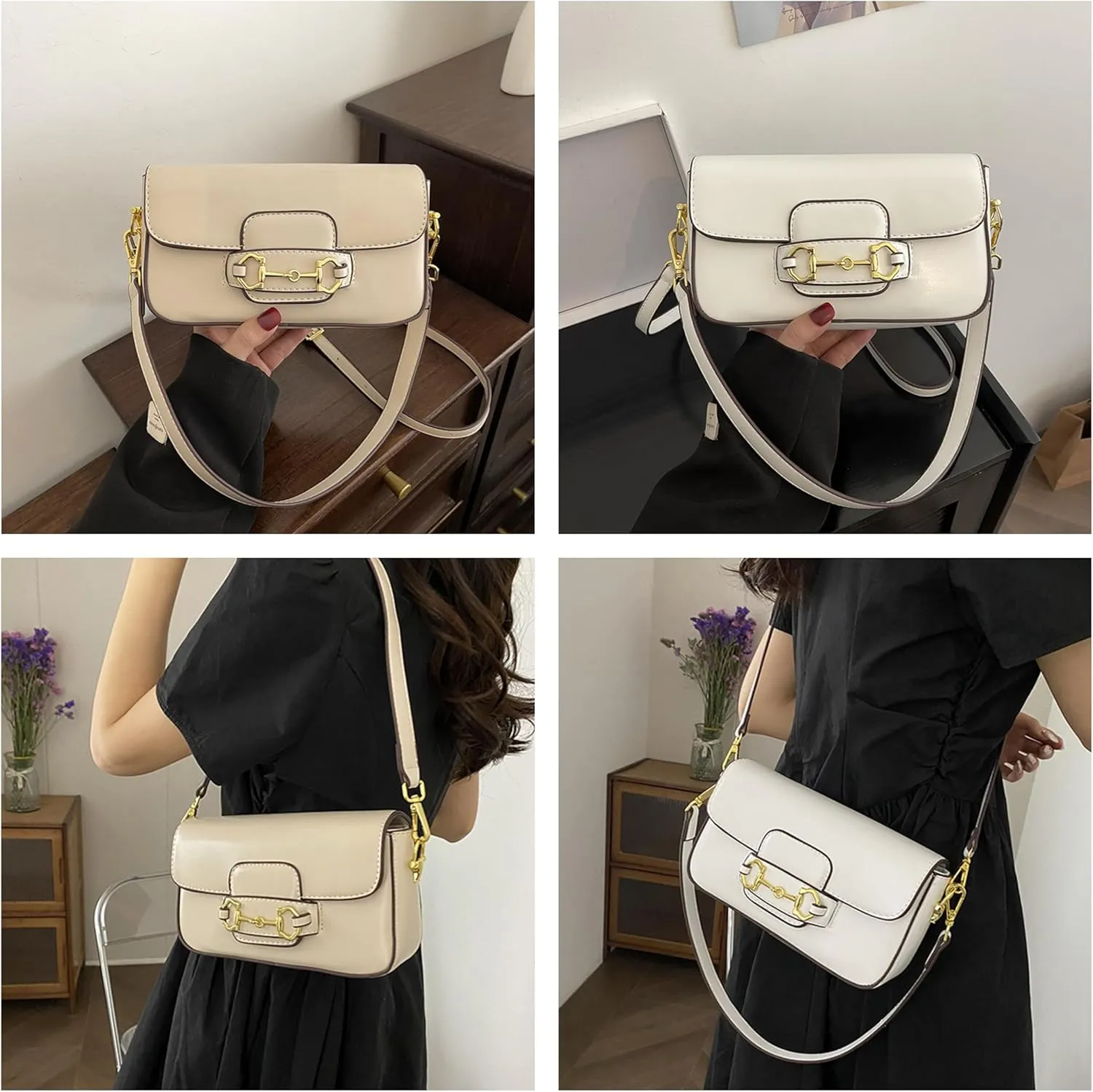 Simple Saddle Crossbody Bag with Gold Hardware, Small Flap Purse for Women, 5 Colors Available