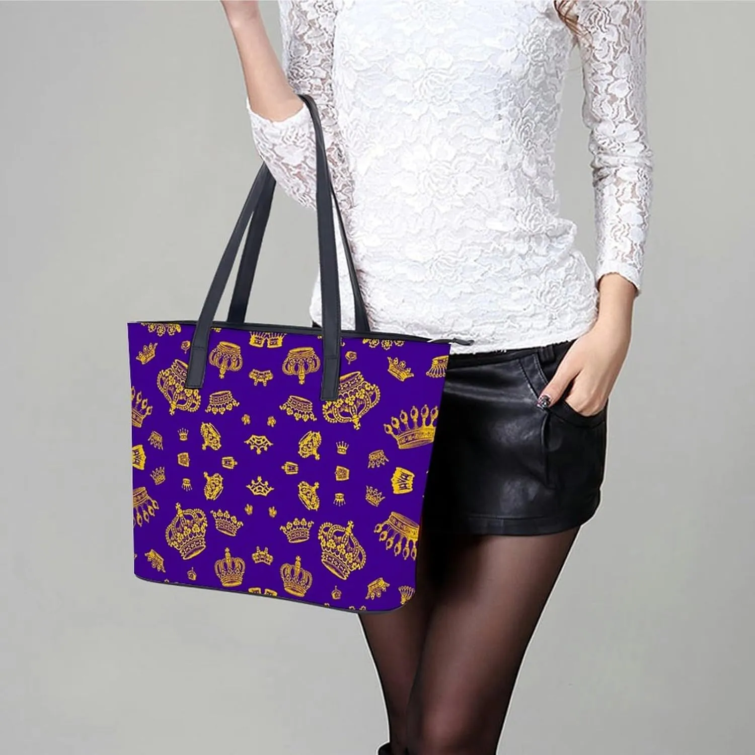 Skull Flowers Cherry Black And White Leather Handbag Smooth Wrinkle Resistant Lightweight And Convenient