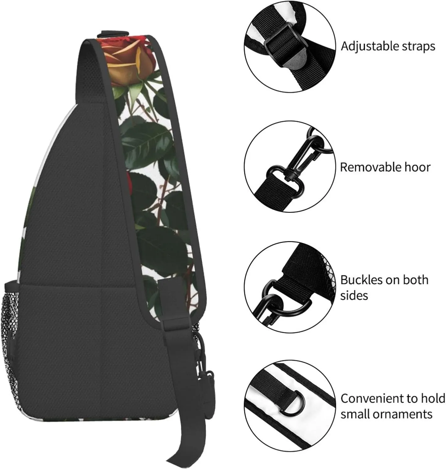 Skull With Flowers Sling Bag For Women Mencross Sling Bag Fashion Crossbody Shoulder Bag Chest Bag For Hiking Travel
