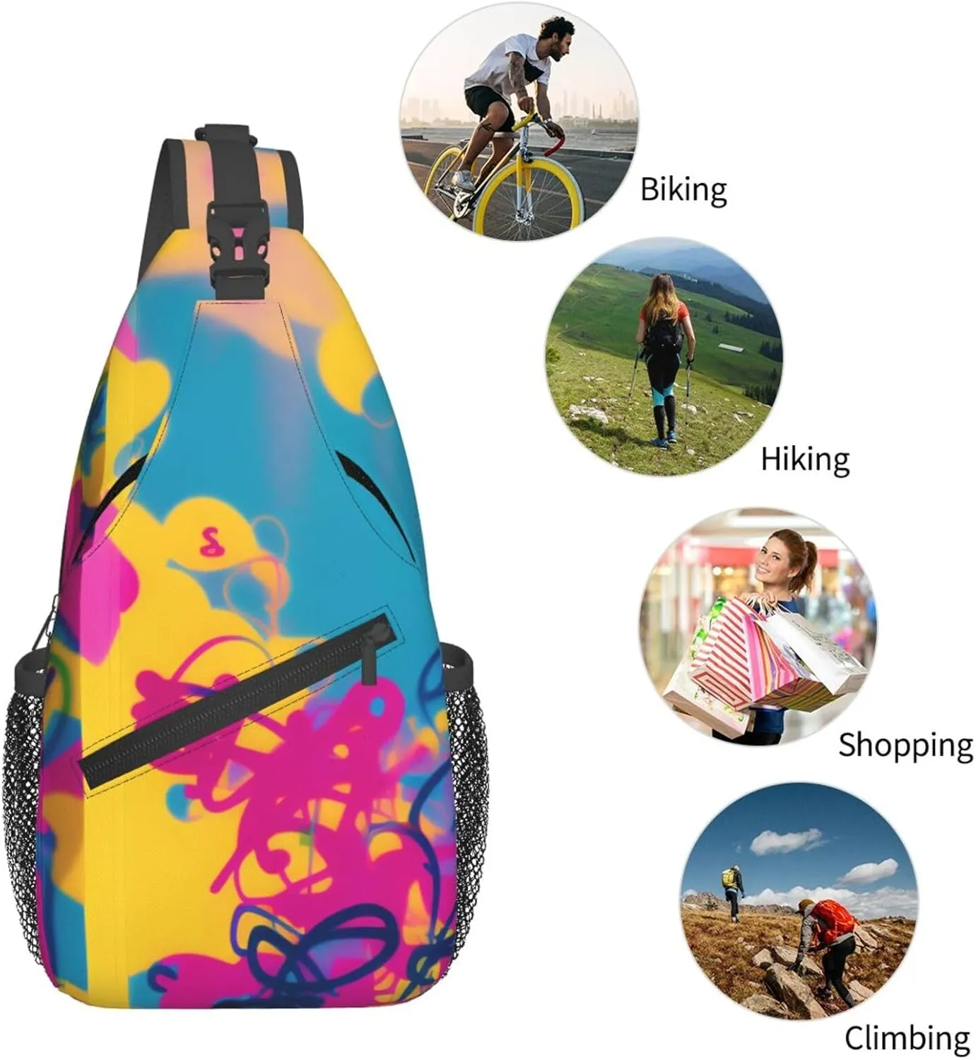Skull With Flowers Sling Bag For Women Mencross Sling Bag Fashion Crossbody Shoulder Bag Chest Bag For Hiking Travel