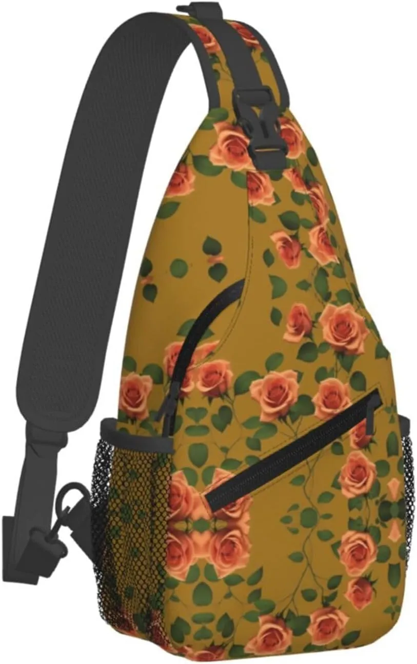 Skull With Flowers Sling Bag For Women Mencross Sling Bag Fashion Crossbody Shoulder Bag Chest Bag For Hiking Travel