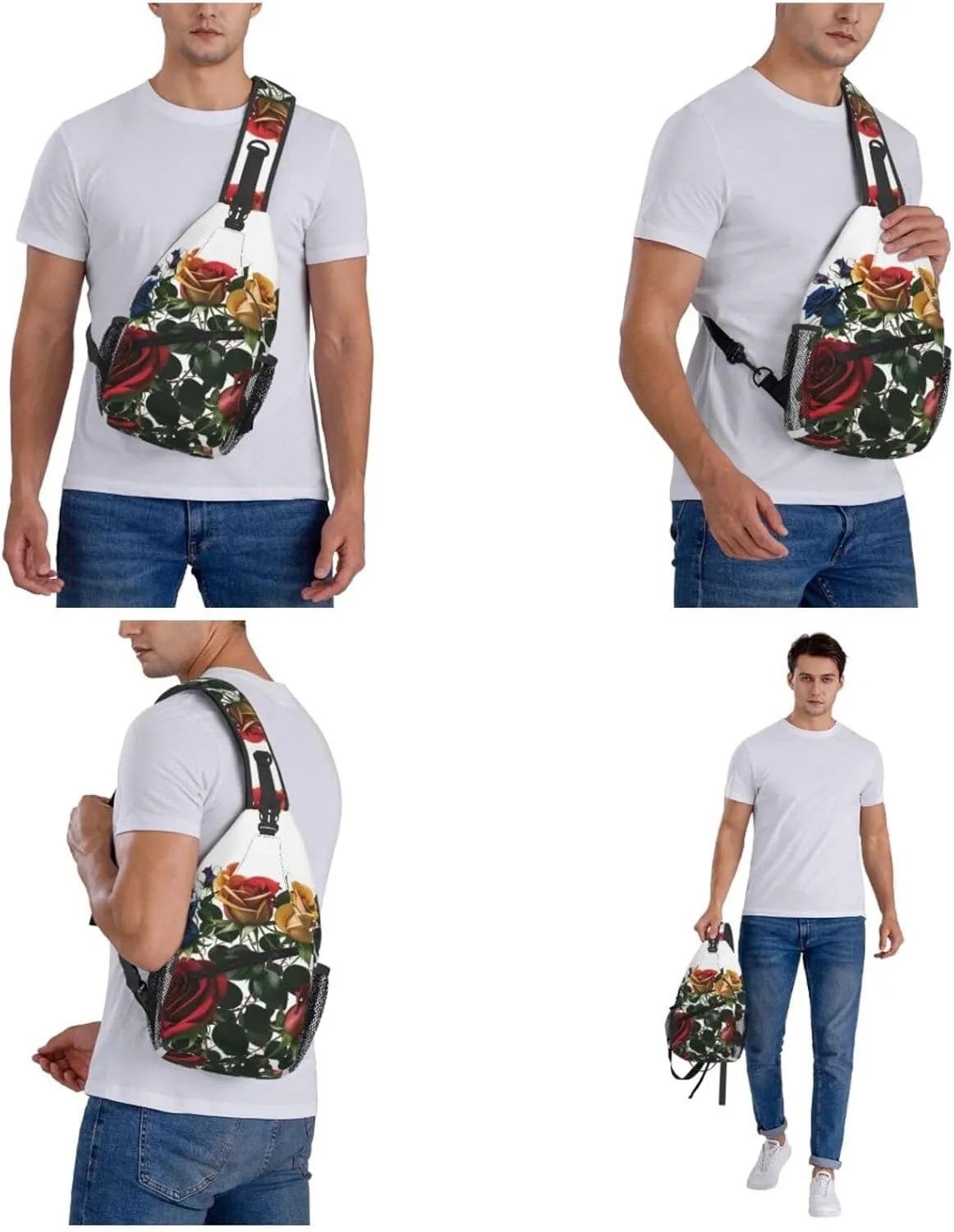Skull With Flowers Sling Bag For Women Mencross Sling Bag Fashion Crossbody Shoulder Bag Chest Bag For Hiking Travel