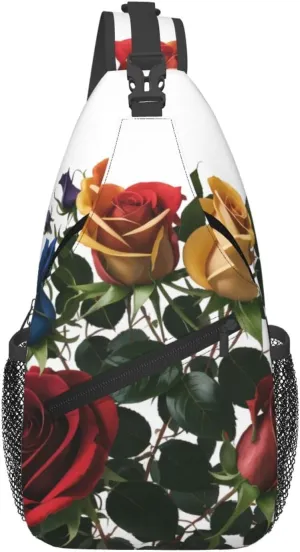 Skull With Flowers Sling Bag For Women Mencross Sling Bag Fashion Crossbody Shoulder Bag Chest Bag For Hiking Travel