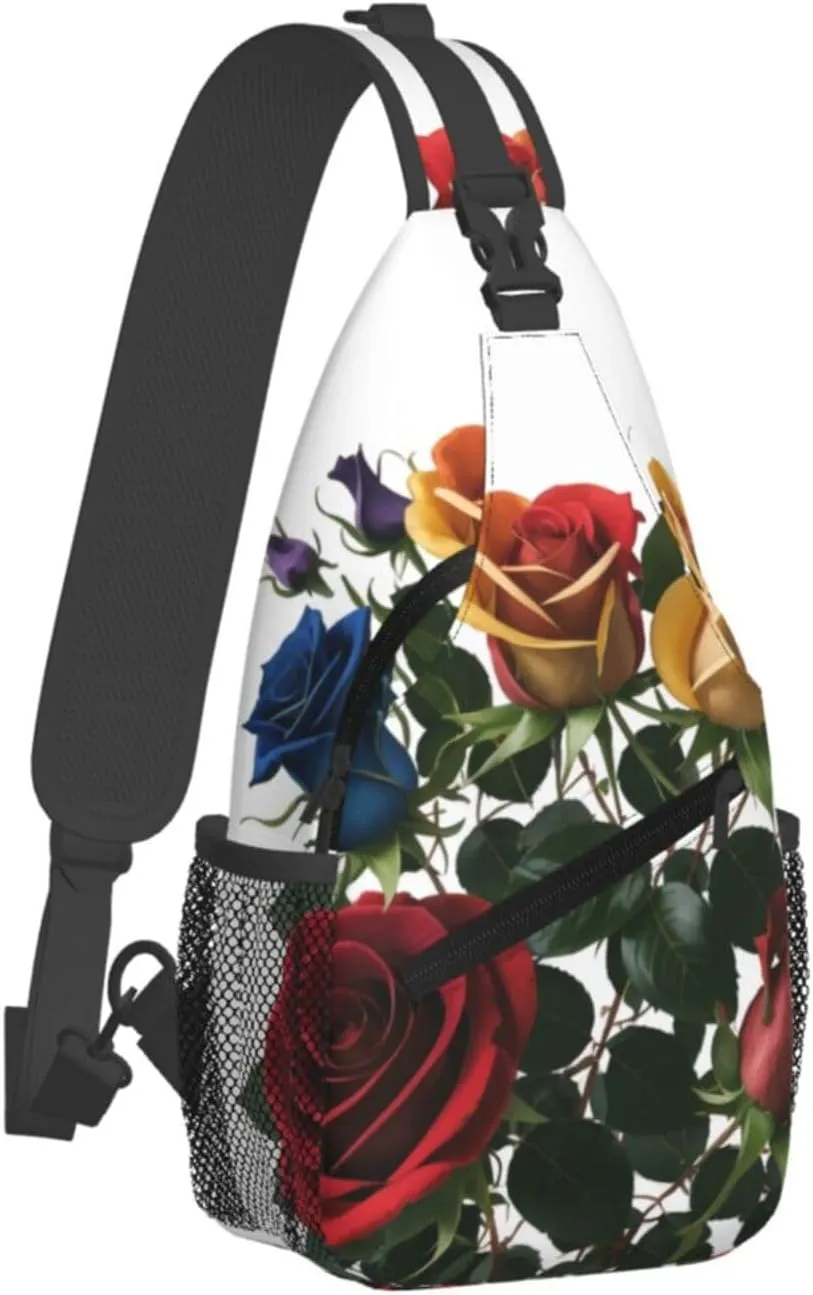 Skull With Flowers Sling Bag For Women Mencross Sling Bag Fashion Crossbody Shoulder Bag Chest Bag For Hiking Travel