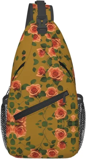 Skull With Flowers Sling Bag For Women Mencross Sling Bag Fashion Crossbody Shoulder Bag Chest Bag For Hiking Travel