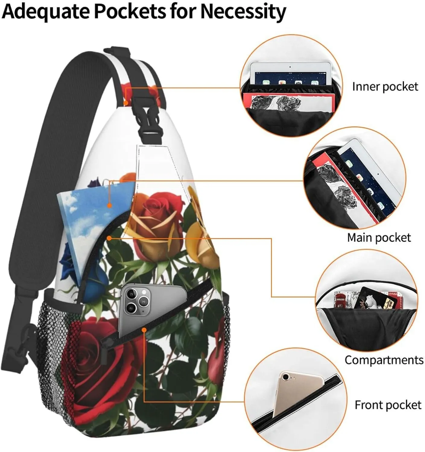 Skull With Flowers Sling Bag For Women Mencross Sling Bag Fashion Crossbody Shoulder Bag Chest Bag For Hiking Travel