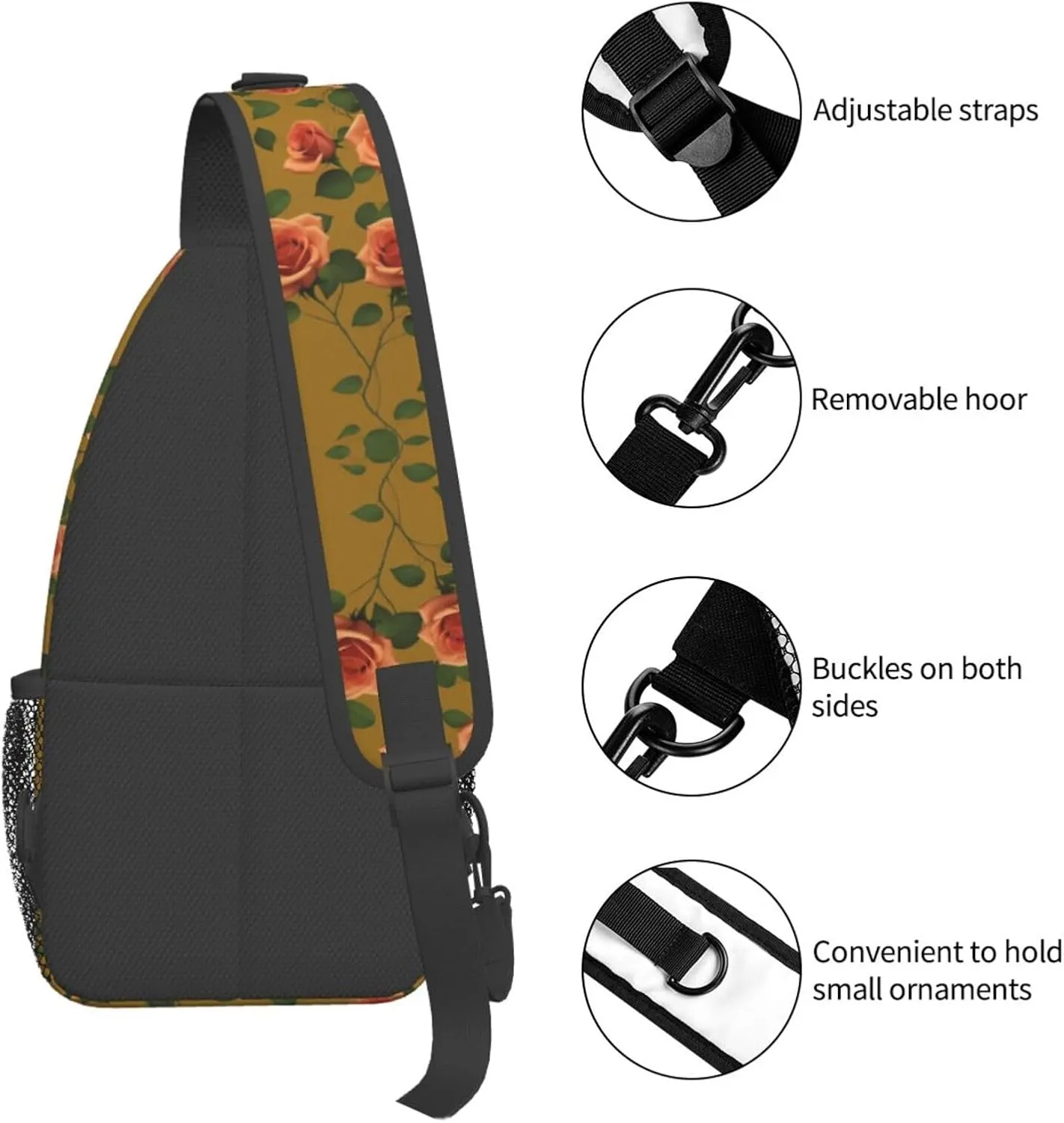Skull With Flowers Sling Bag For Women Mencross Sling Bag Fashion Crossbody Shoulder Bag Chest Bag For Hiking Travel