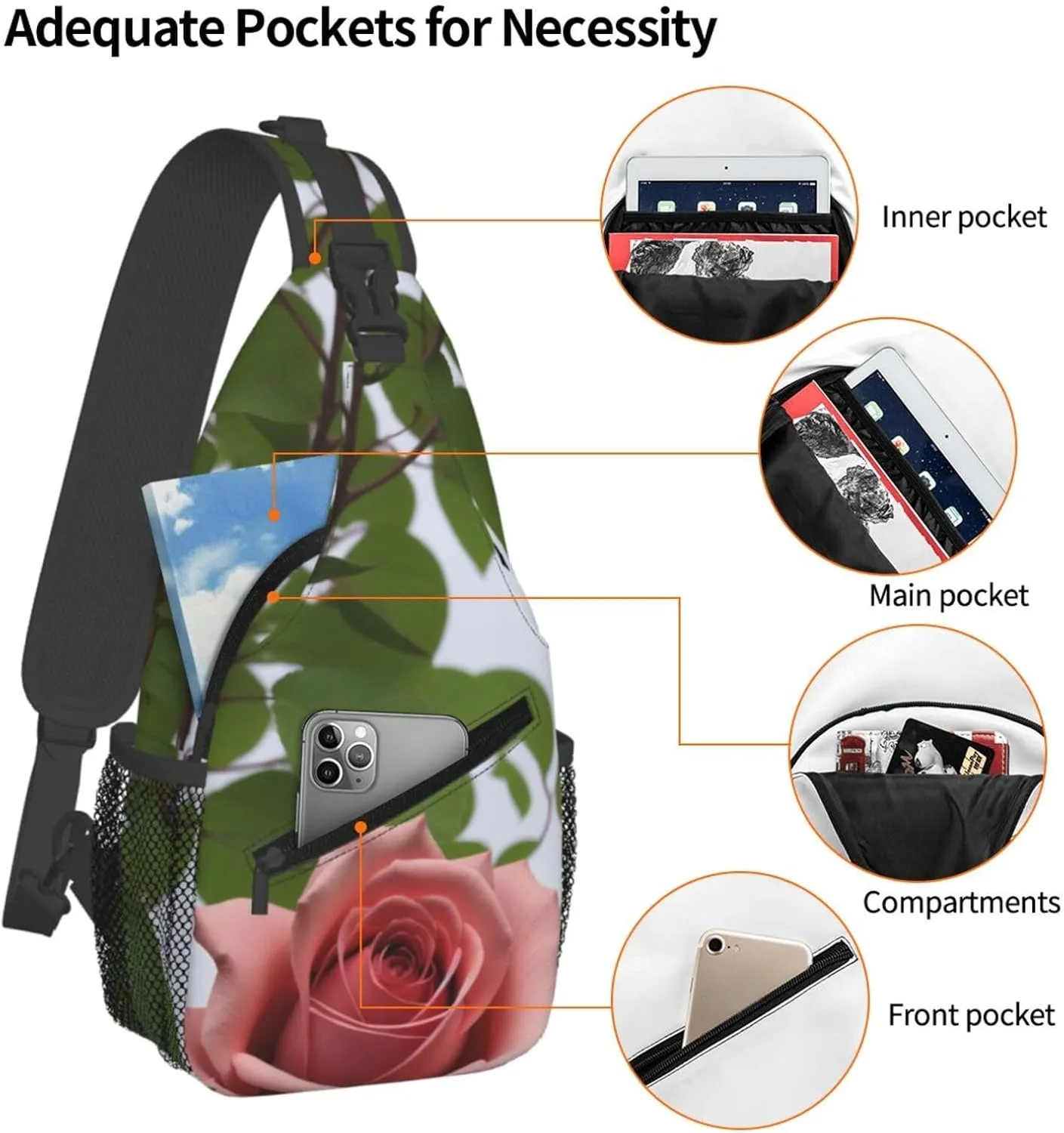 Skull With Flowers Sling Bag For Women Mencross Sling Bag Fashion Crossbody Shoulder Bag Chest Bag For Hiking Travel