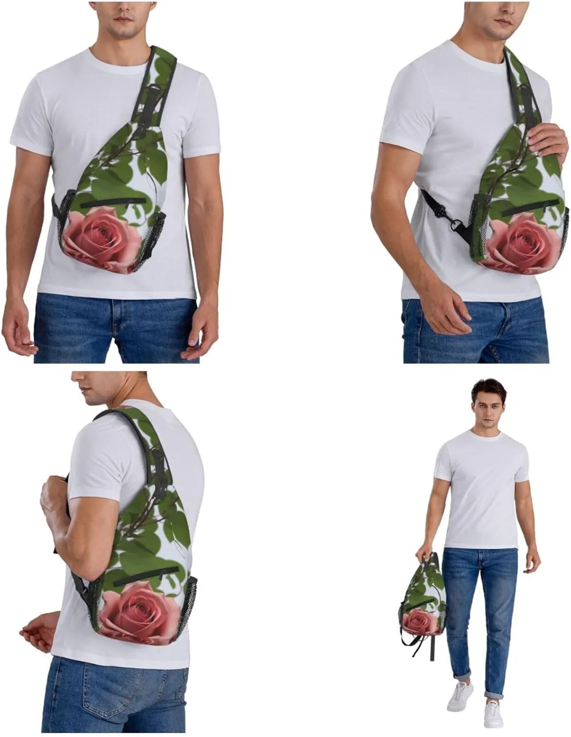 Skull With Flowers Sling Bag For Women Mencross Sling Bag Fashion Crossbody Shoulder Bag Chest Bag For Hiking Travel
