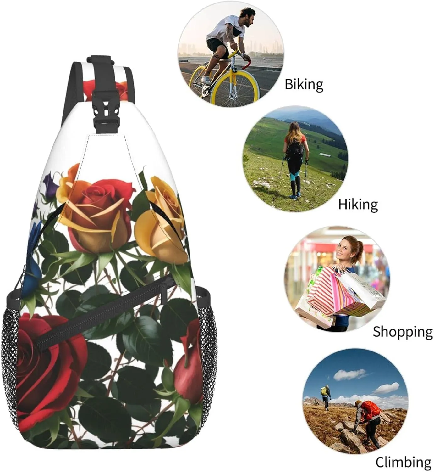 Skull With Flowers Sling Bag For Women Mencross Sling Bag Fashion Crossbody Shoulder Bag Chest Bag For Hiking Travel